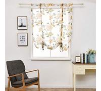 SIMPVALE 1 Pièce Tulle Rideaux Romains Translucide Imprimé de Fleurs Stores Romains Poche Tige Ficeler Voilages Rideau, Jaune, 60cmx140cm