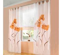 SIMPVALE 2 Pièces Rideaux de la Salon à Pattes Imprimé Floral Manuel Largeur 150cm (Hauteur 145cm, Orange)