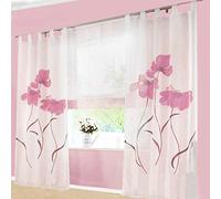 SIMPVALE 2 Pièces Rideaux de la Salon à Pattes Imprimé Floral Manuel Largeur 150cm (Hauteur 245cm, Rose)