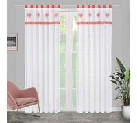 SIMPVALE 2 Pièces Rideaux Transparents avec Pattes - Broderie en Forme de cœur - Traitement de fenêtre pour Chambre à Coucher, Salon, Chambre d'enfant, Balcon, Rouge, 140x295cm