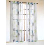 SIMPVALE 2 Pieces Rideaux Voilage Transparent Oeillets Géométrique Élégant pour Porte Fenêtre Balcon Salon Largeur 140cm (Hauteur 225cm, Vert)