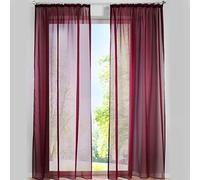 SIMPVALE Lot de 2 Rideaux Transparents - Élégants Rideaux en Voile de Couleur Unie avec Crochets de Rail - pour Chambre à Coucher, Salon, Balcon, Vin Rouge, 140x250cm