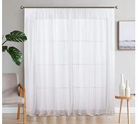 SIMPVALE Lot de 2 Rideaux Transparents - Élégants Rideaux en Voile de Couleur Unie avec Crochets de Rail - pour Chambre à Coucher, Salon, Balcon, Blanc, 140x250cm