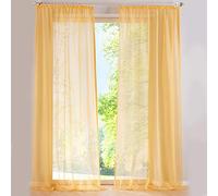 SIMPVALE Lot de 2 Rideaux Transparents - Élégants Rideaux en Voile de Couleur Unie avec Crochets de Rail - pour Chambre à Coucher, Salon, Balcon, Jaune, 140x250cm