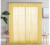 SIMPVALE Lot de 2 Rideaux Voilages Transparents - Couleur Unie Classique avec Crochets de Rail - pour Chambre à Coucher, Salon, Balcon, Jaune, 140x250cm
