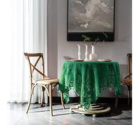 SIMPVALE Nappe de table rectangulaire en coton avec découpe au crochet pour cuisine, salon, maison (Vert, 140 x 250 cm)