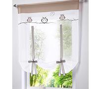SIMPVALE Rideau de Fenêtre Broderie Hibou pour Cuisine Écrans de Bain (60_x_120_cm, Kaki)
