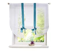 SIMPVALE Rideau Voilage Transparent Store Romains avec Passe-Tringle pour Salon, Chambre à Coucher Balcon Cuisine Salle de Bain, Bleu, 80x120cm