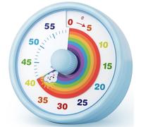 SIMQELLI Minuteur Visuel Timer Enfant 60 Min, Compte à Rebours, Bleu | Gestion du Temps Timer Visuel Avec Disque Arc-en-Ciel, Mode Silencieux ou Alarme Idéal pour L'École, les Devoirs et la Maison