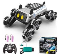SIMREX Chien Robot télécommandé 6+ Ans, Voiture RC cascadeuse à Yeux LED et Commande gestuelle. Cadeau Anniversaire Filles/garçons. Robot interactif à Roues Mecanum et 3 Sons, argenté