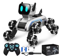 SIMREX Robot Dog RC Stunt Car Toys - Voiture télécommandée interactive avec contrôle gestuel et roues Mecanum, yeux LED, 3 effets sonores, cadeau d'anniversaire pour enfants, garçons et filles à