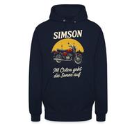 Simson Sweat à capuche unisexe de style rétro avec inscription « In Est » | Design nostalgique d'une moto Simson avec l'inscription « IM Osten geht die Sonne auf». Idéal pour les amateurs de moto
