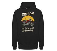 Simson Sweat à capuche unisexe de style rétro avec inscription « In Est » | Design nostalgique d'une moto Simson avec l'inscription « IM Osten geht die Sonne auf». Idéal pour les amateurs de moto