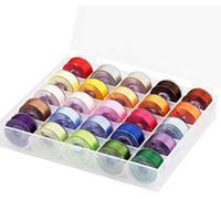 Simthread 25pcs Couleurs Assorties Taille A Classe 15 (SA156) 60WT Bobines pré-enroulées Fil avec boîte en plastique de rangement transparent pour Machine à fil à coudre de fil à broder Brother