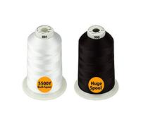 Simthread - 26 choix - Paquets de fil à broder en polyester, bobine géante 5500Y pour machines à coudre tout usage - 1 blanc + 1 noir