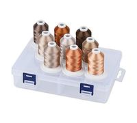 Simthread Bobine de fil à broder avec boîte de rangement, 800 m de long, 9 couleurs marron pour machine à broder et à coudre
