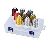 Simthread Fil à broder avec boîte de rangement - 12 options - 800 yards/bobines, 9 couleurs neutres pour broderie et machine à coudre