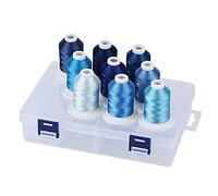 Simthread Fil à broder en polyester pour machine avec boîte de rangement en plastique, 9 couleurs bleues, bobines de 800 m, pour une broderie professionnelle