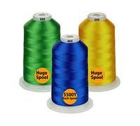 Simthread Fil à Broder Machine 40WT, 3 Bobines Vert Jaune Bleu en Polyester 5000 m/5500 Yards, Fil Broderie Brillant pour Brother, Janome, Singer, Pfaff, Bernina, Babylock