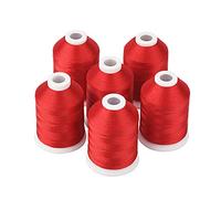 Simthread Fil à Broder Machine 40WT, 6 Bobines Rouge en Polyester 1000 m/1100 Yards, Fil Broderie Brillant pour Brother, Janome, Singer, Pfaff, Bernina, Babylock