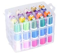 Simthread Kit de Fils à Broder - 63 Couleurs x 550 Yards, Fil Polyester Anti-Enchevêtrement avec Boîte de Rangement Empilable, Canettes, Outils - Compatible avec Brother, Janome, Babylock et Plus