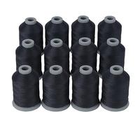 Simthread Lot de 12 bobines de fil polyester tout usage pour couture, matelassage et machine Noir Taille 40D/2 700 m