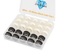 Simthread Lot de 25 bobines de fil pré-enroulé 15 blanc + 10 noir Taille L 15 (SA155) 60 WT avec boîte de rangement en plastique transparent (60 W 15 blanc + 10 noir)