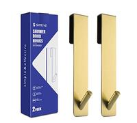 Simtive Lot de 2 crochets de porte de douche étendus (17,8 cm), crochets de porte pour porte de douche en verre sans cadre, crochets pour serviette, doré