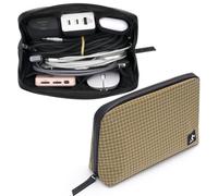 SIMTOP Sac Organisateur Câble Étanche - Compact pour USB/Souris/Voyage, Stockage Professionnel & Déplacement Grand Carreaux Marron