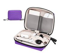 SIMTOP Trousse Organisateur Câbles Compacte, Sac de Rangement pour Accessoires PC, Power Bank, Câbles, Cartes SD - Idéal Voyage/Bureau/Photographie (Grille Violette)