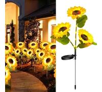 Simtplicity Solar Lights, Canknownsolar Lampe Solaire Jardin, Lampes Solaires Exterieures Tournesol Étanche IP65, Lampe Solaire Exterieur à Fleurs Décorative avec 3 Fleurs pour cour, jardin, allée