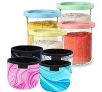 SIMTWO Lot de 4 récipients Creami pour sorbetière Ninja Creami, avec 4 housses en néoprène, gobelets à crème glacée et couvercle, compatibles avec les sorbetières Ninja Creamy Deluxe NC501EU NC500EU