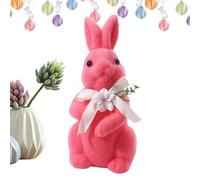 Simulated Moss - Flocked Easter Bunny - Realistic Rabbit Ornament With Bow | Small Animal Forest Series Decor Home | Cute Spring Tabletop Figure For Shelf Cabinet Mantel, Green Pink Available