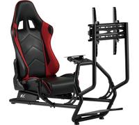 Simulateur de course Cockpit 3 en 1 Siège de course Gaming Siège de jeu avec revêtement en cuir synthétique Support de volant Support TV jusqu'à 50" Max. Vesa 400x400