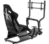 Simulateur de course Cockpit 3 en 1 Siège de jeu jusqu'à 130kg Support de levier de vitesse Support de volant Support TV jusqu'à 50" Max. Vesa 400x200 ..