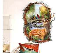Simulation 3DMur Cassé Sika Cerf Perroquet Salon Fond Décoration Autocollant 50x70 cm