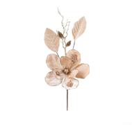 Simulation de fleur de Noël, 48 x 22 cm, magnolia artificiel décoratif avec paillettes pour centre de table de vacances pour décoration d'intérieur festive (doré)