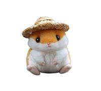 Simulation de Petit Hamster en Peluche, poupée Portant Un Chapeau de Paille, Pendentif de Sac, Cadeau Doux et Mignon(Orange)