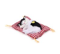 Simulation de Sommeil en Peluche Chat avec Son Doux Tapis de Couchage en Peluche Chat poupée décoration de la Maison Populaire pour Enfants en Bas âge(Noir + Blanc)