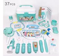 Simulation Son Et Lumière Stethoscope Kit Medical Play House Toy Set Avec Medecin Uniforme Education Precoce Pour Enfants Jouets, 37pcs,Blue