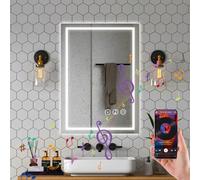 Simusi 50x70cm Miroir Salle Bain LED Bluetooth Anti-buée, 3 Couleurs, IP44 | Miroir mural étanche IP44, lumière ajustable 3 teintes, fixation vertical, verre trempé sécurisé pour salle bain
