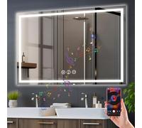 Simusi 70x100cm Miroir Salle Bain LED Bluetooth Anti-buée, 3 Couleurs, IP44 | Miroir mural étanche IP44, lumière ajustable 3 teintes, fixation horizontal vertical, verre trempé sécurisé pour salle bain