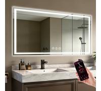 Simusi 70x120cm Miroir Salle Bain LED Bluetooth Anti-buée, 3 Couleurs, IP44 | Miroir mural étanche IP44, lumière ajustable 3 teintes, fixation horizontal vertical, verre trempé sécurisé pour salle bain