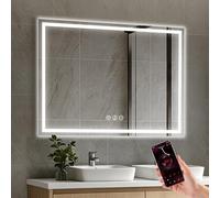 Simusi 80x100cm Miroir Salle Bain LED Bluetooth Anti-buée, 3 Couleurs, IP44 | Miroir mural étanche IP44, lumière ajustable 3 teintes, fixation horizontal vertical, verre trempé sécurisé pour salle bain