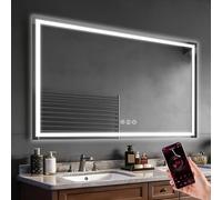 Simusi 80x120cm Miroir Salle Bain LED Bluetooth Anti-buée, 3 Couleurs, IP44 | Miroir mural étanche IP44, lumière ajustable 3 teintes, fixation horizontal vertical, verre trempé sécurisé pour salle bain