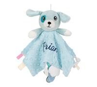 SIMYJOY Serviette de Bébé Jouets Doudou Personnalisé DIY avec Prenom, Couverture De Sécurité Personnalisé pour Bébé, Cadeau Fille Garçon Chiot Bleu