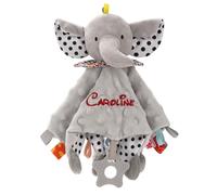 SIMYJOY Serviette de Bébé Jouets Doudou Personnalisé DIY avec Prenom, Couverture De Sécurité Personnalisé pour Bébé, Cadeau Fille Garçon Éléphant à Pois Gris