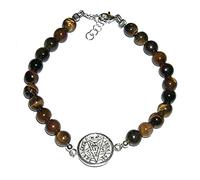 sin marca BRACELET ARGENT MASSIF TETRAGRAMMATON de 1,5 cm de diamètre avec Oeil de Tigre naturel 6 mm et COFFRET CADEAU