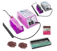 Sina Lime à ongles électrique avec 6 embouts et mandrins + 30 fraises diamantées | 200 manchons abrasifs | 20 000 tr/min | Convient pour gel, acrylique ou ongles naturels | Rose