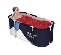 Sinbide Baignoire Pliable Adulte, Grand Antidérapant Baignoires Portable Mobile pour Douche, Pliante SPA Baignoire pour Petite Salle de Bain, Trempage Autoportante Baignoire, 133x64x47cm (Bleu-blanc)